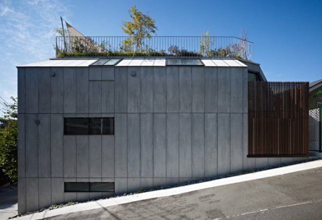 green design, eco design, sustainable design, redesign, Keiji Ashizawa, 2 family home, Tokyo, roof garden, louver fence, lightwell