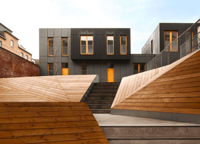 MDW Architecture, Brussels, Belgium, green design, sustainable design, eco-design, green roof, daylighting, natural materials, urban spaces, Le Lorraine, energy efficiency,
