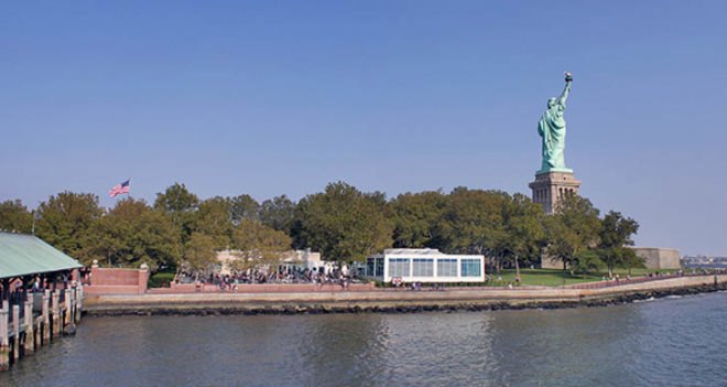 green design, eco design, sustainable design, LEED Platinum, Liberty Island, Acheson Doyle Partners Architects, geothermic heating, glass curtain, rain water recycling, Statue of Liberty Cruises
