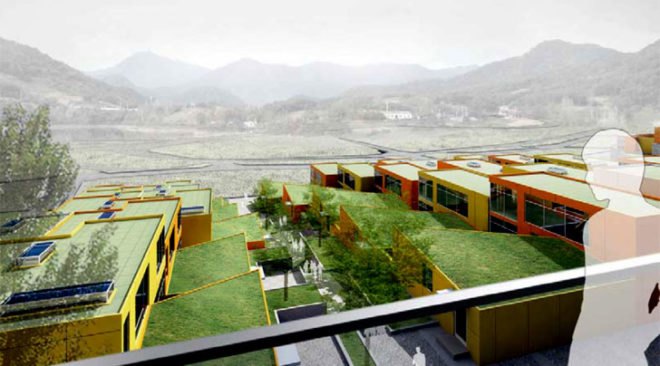 green design, eco design, sustainable design, Korea National Housing Competition, Mack Architects, Seoul, Pan Gyo Housing project, sustainable housing complex, green roof, natural ventilation