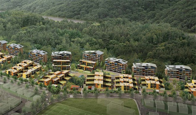 green design, eco design, sustainable design, Korea National Housing Competition, Mack Architects, Seoul, Pan Gyo Housing project, sustainable housing complex, green roof, natural ventilation