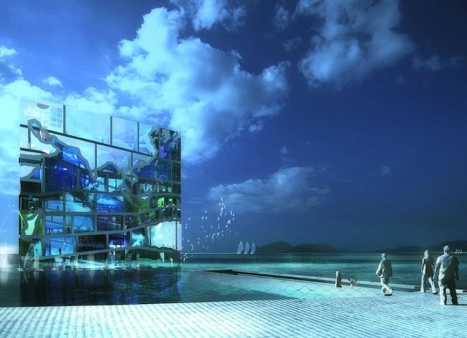 2012 World Expo, South Korea, Water Cube Pavilion, Aquarium, MVRDV, green design, sustainable design, eco design, biomimicry, world oceans, global climate, glass, thermal insulation, naturally lit, naturally ventilated, nature