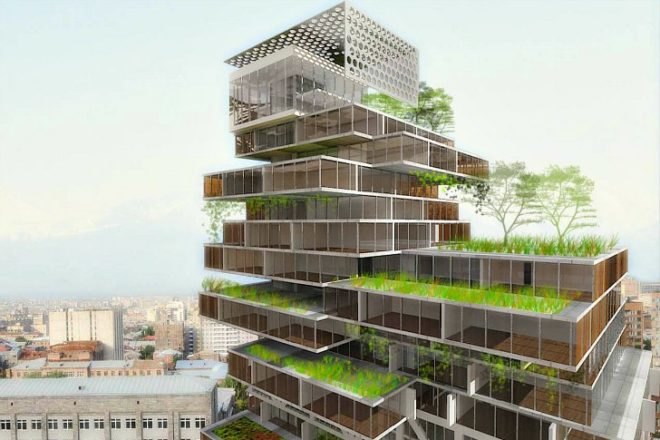 Mercedes Benz Business Center, HTDStudio, yerevan, armenia, mixed use development, green roof, stacked high rise