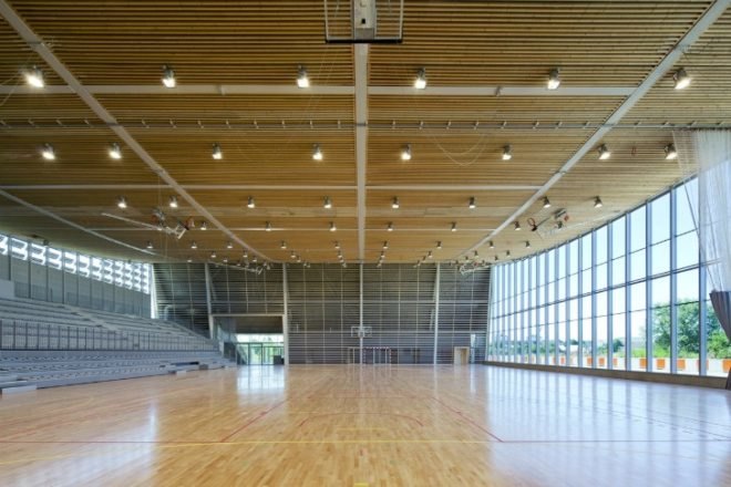 Monconseil Sports Hall, Explorations Architecture, tours, france, multi-purpose building, gym, daylighting, brise-soleil, photovoltaics