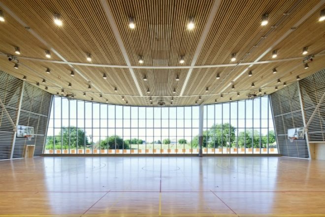 Monconseil Sports Hall, Explorations Architecture, tours, france, multi-purpose building, gym, daylighting, brise-soleil, photovoltaics