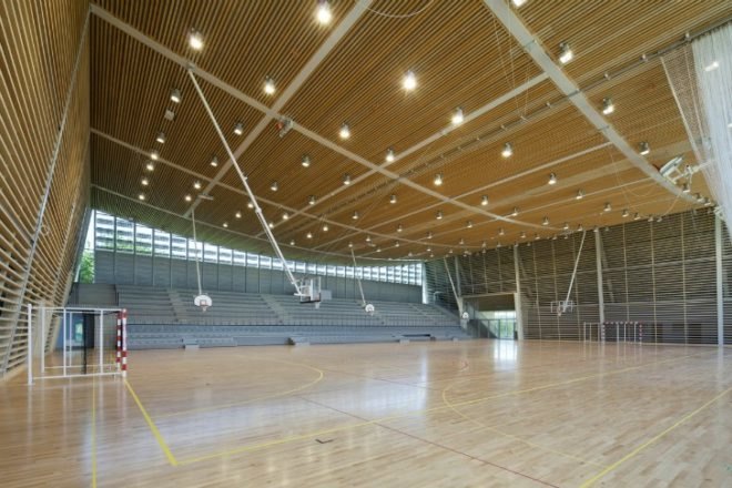 Monconseil Sports Hall, Explorations Architecture, tours, france, multi-purpose building, gym, daylighting, brise-soleil, photovoltaics