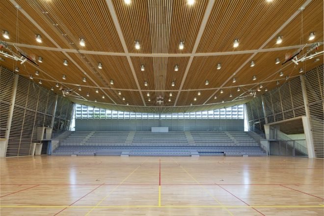 Monconseil Sports Hall, Explorations Architecture, tours, france, multi-purpose building, gym, daylighting, brise-soleil, photovoltaics