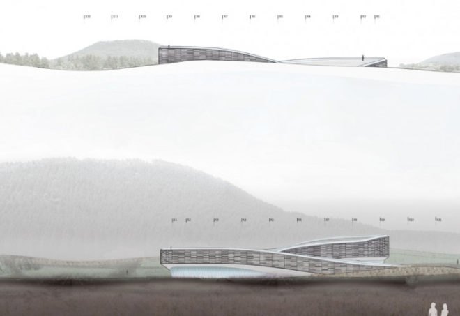 cave like building, eco visitor’s center, green roof, interpretive environmental center, Jeju green building, Jeju visitors center, Korean green building, landscape inspired building design, public roof egress, South Korea environmental center, vegetative roof, volcanic region visitors center