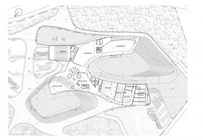 cave like building, eco visitor’s center, green roof, interpretive environmental center, Jeju green building, Jeju visitors center, Korean green building, landscape inspired building design, public roof egress, South Korea environmental center, vegetative roof, volcanic region visitors center