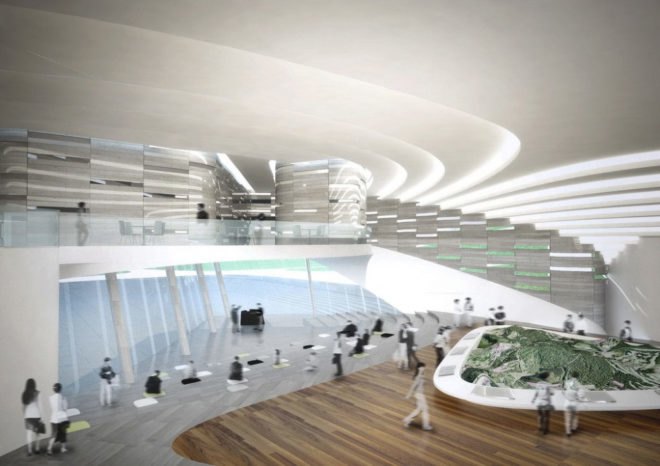 cave like building, eco visitor’s center, green roof, interpretive environmental center, Jeju green building, Jeju visitors center, Korean green building, landscape inspired building design, public roof egress, South Korea environmental center, vegetative roof, volcanic region visitors center