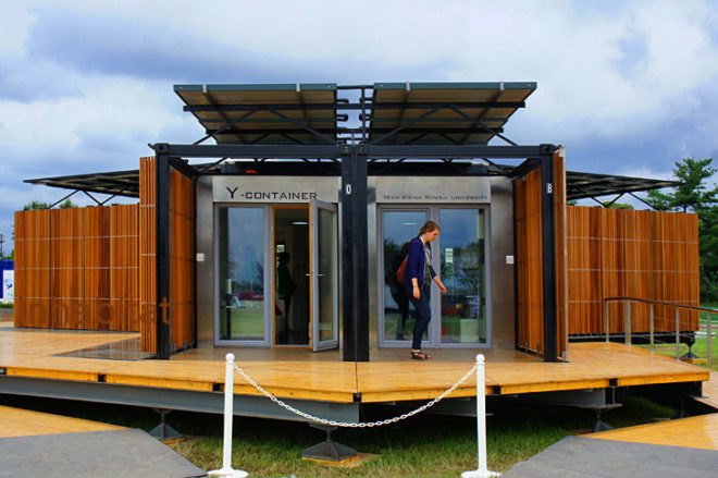 solar decathlon Team China, 2011 solar decathlon, Tonji University solar decathlon, green home, container house, china container house, Solar array shading, eco house, Y Container, Phase change walls, Vacuum insulated panels, solar hot water,