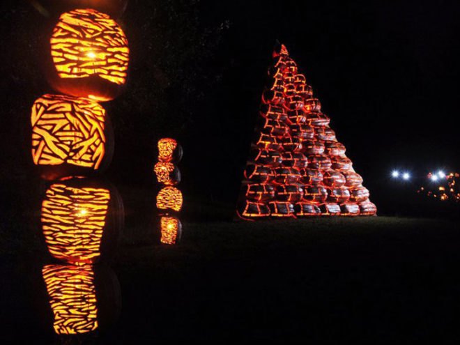 The Great Jack O'Lantern Blaze, Blaze, Jack O'Lantern, Jack O'Lantern Blaze, Halloween, pumpkin, pumpkins, pumpkin carving, land art, installation, installation art, landscape, natural landscape, eco design, landscape design, Hudson Valley, Van Cortlandt Manor, Michael Natiello, New York, upstate New York, waterfront, Hudson River, Jay Woods, artist, music, food, festival, harvest, night, dinosaurs, mummies, pyramids, tomb