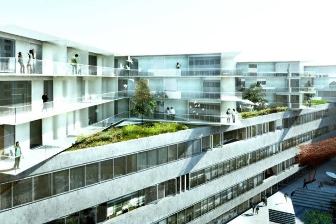 Transitlager, BIG, mixed use development, green renovation, basel, switzerland, green building
