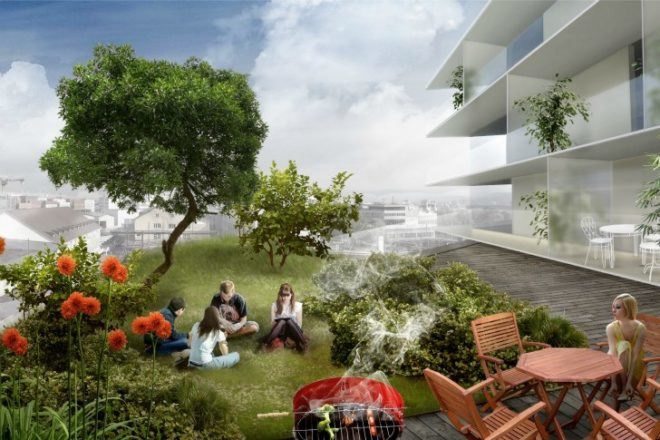 Transitlager, BIG, mixed use development, green renovation, basel, switzerland, green building