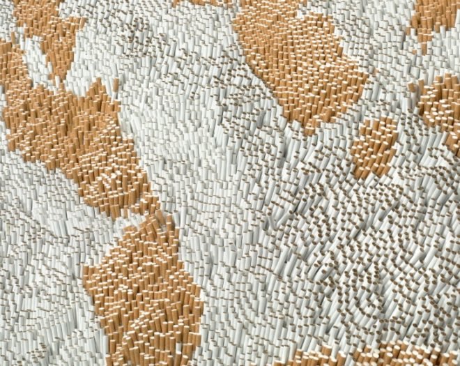 xu bing, virgina museum of fine arts, tobacco project, first class:2011, tiger skin rug cigarettes, cigarette art, repurposed art materials, chinese art cigarettes, tobacco art, tobacco industry art