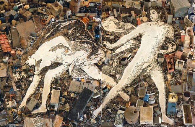 green design, eco design, sustainable design, Vik Muniz, PS 1, WASTE LAND documentary, found materials, Brazil, Rio de Janeiro, photography, garbage sculptures, landfills, Jardim Gramacho Landfill