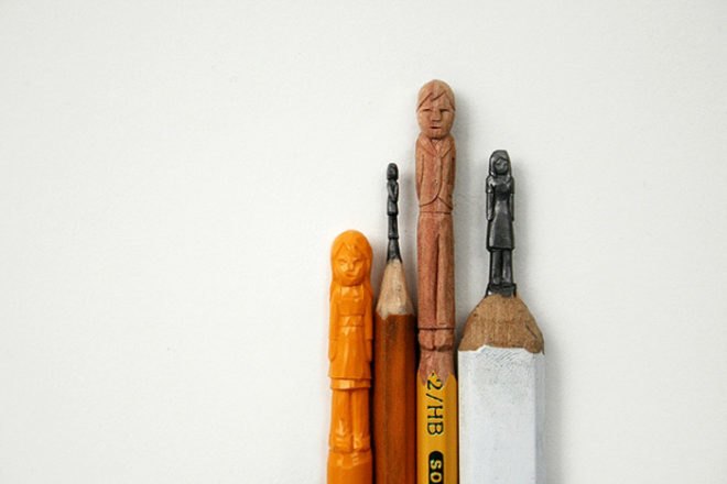 Diem Chau, miniature sculptures, crayon art, crayola crayon art, Crayola Crayons, eco art, green art, pencil tip sculptures, miniature figures, mini figures, green art
