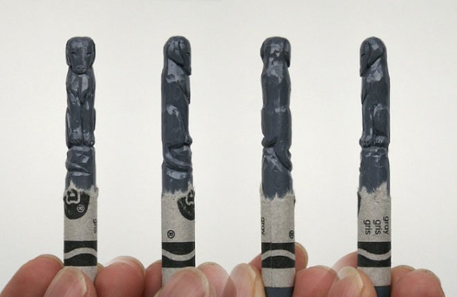 Diem Chau, miniature sculptures, crayon art, crayola crayon art, Crayola Crayons, eco art, green art, pencil tip sculptures, miniature figures, mini figures, green art