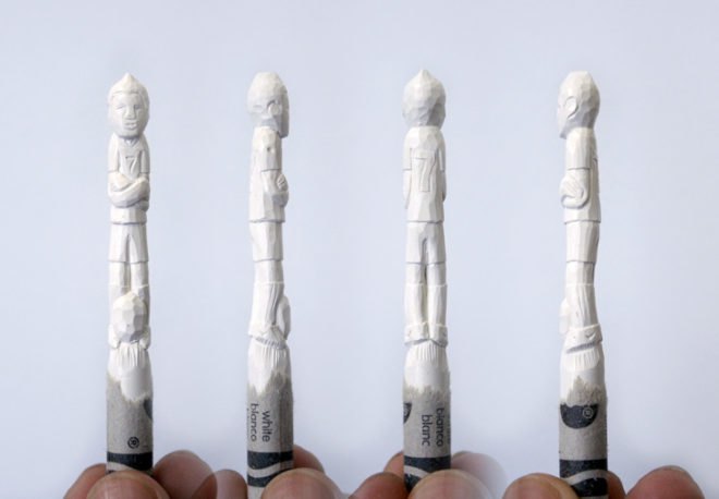 Diem Chau, miniature sculptures, crayon art, crayola crayon art, Crayola Crayons, eco art, green art, pencil tip sculptures, miniature figures, mini figures, green art