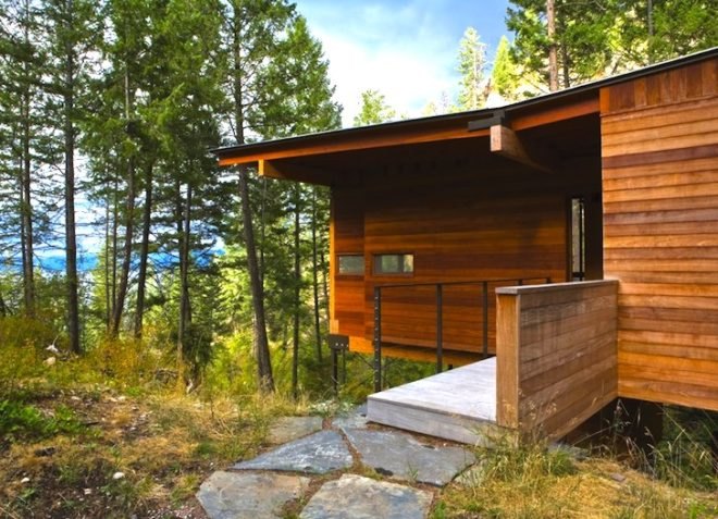 Andersson Wise, Andersson Wise Architects, cabin, minimalist, Montana, Rocky Mountains, Flathead Lake, green design, sustainable design, eco-design, daylighting, zero heating, zero cooling, recycled materials, timber, ponderosa pines