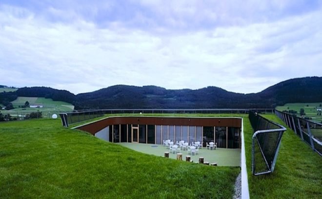 X Architekten, Austria, St. Oswald Clubhouse, heat exchange, harvest thermal waste,green roof, golf club, zero energy, green design, sustainable design, eco-design, pesticide free, natural landscaping