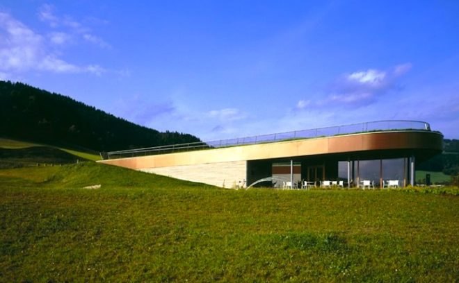 X Architekten, Austria, St. Oswald Clubhouse, heat exchange, harvest thermal waste,green roof, golf club, zero energy, green design, sustainable design, eco-design, pesticide free, natural landscaping