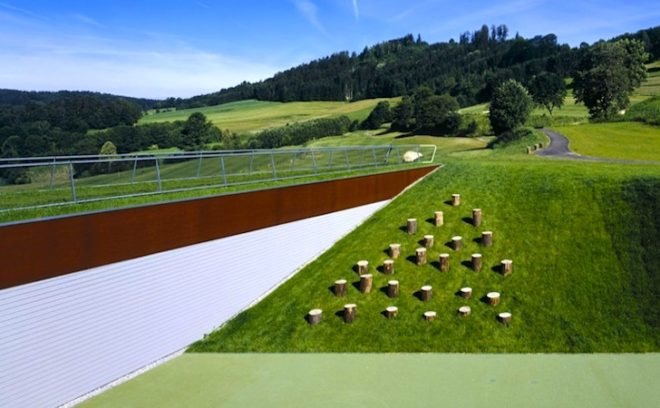 X Architekten, Austria, St. Oswald Clubhouse, heat exchange, harvest thermal waste,green roof, golf club, zero energy, green design, sustainable design, eco-design, pesticide free, natural landscaping