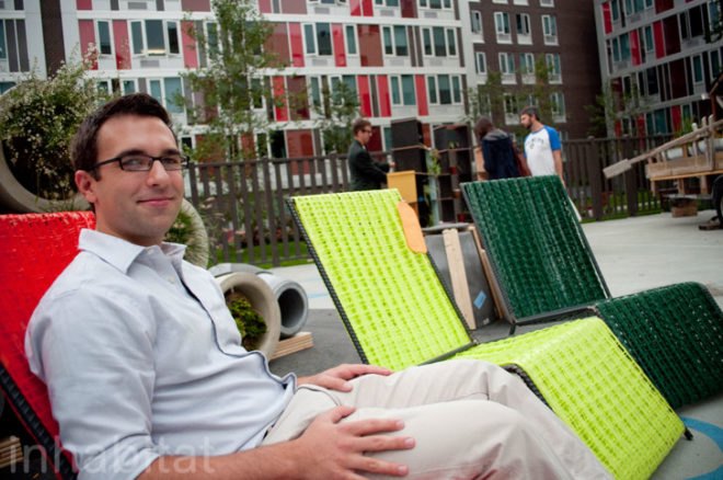 GreenhomeNYC, green home nyc, the new new york block party, diy block party, green diy, green diy block party, green furniture design, green design, recycled materials, green lounge, green design challenge, safety fence chair, construction materials, rebar, safety fence, steel reinforcement, anthony di mari