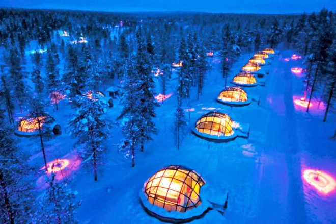 igloo village, hotel kakslauttanen, finland, igloos, thermal glass, thermal glass igloos, green design, eco-design, sustainable design, architecture, finland architecture, northern lights, aurora borealis, green building