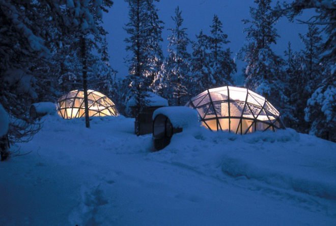 igloo village, hotel kakslauttanen, finland, igloos, thermal glass, thermal glass igloos, green design, eco-design, sustainable design, architecture, finland architecture, northern lights, aurora borealis, green building