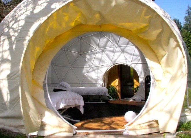 The Dome Garden, geodesic domes, eco-tourism, eco-travel, wood burner, locally sourced materials, recycled glass, London, England, glamping, camping, green design, sustainable design, eco-design, solar panels, dome tents, insulation, rainwater harvesting
