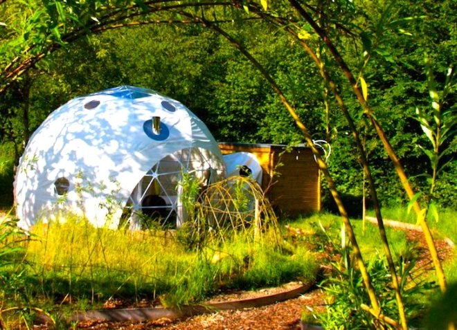 The Dome Garden, geodesic domes, eco-tourism, eco-travel, wood burner, locally sourced materials, recycled glass, London, England, glamping, camping, green design, sustainable design, eco-design, solar panels, dome tents, insulation, rainwater harvesting