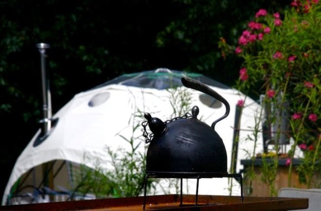 The Dome Garden, geodesic domes, eco-tourism, eco-travel, wood burner, locally sourced materials, recycled glass, London, England, glamping, camping, green design, sustainable design, eco-design, solar panels, dome tents, insulation, rainwater harvesting
