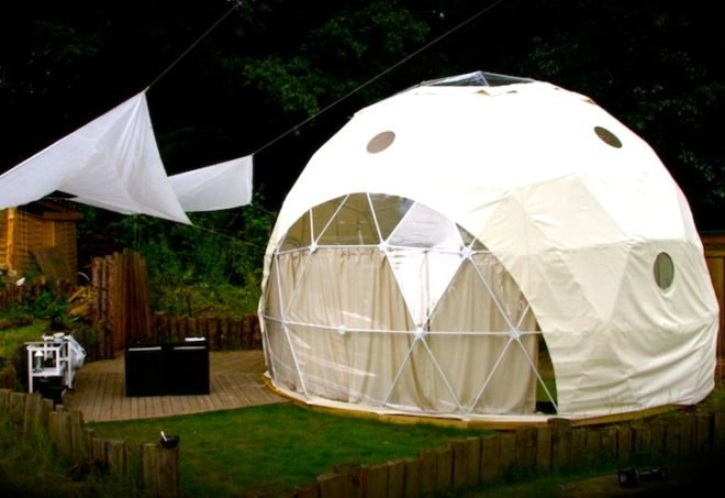 The Dome Garden, geodesic domes, eco-tourism, eco-travel, wood burner, locally sourced materials, recycled glass, London, England, glamping, camping, green design, sustainable design, eco-design, solar panels, dome tents, insulation, rainwater harvesting