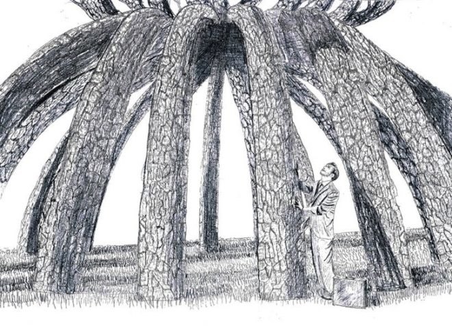 eco-art, eco-architecture, Visiondivision, The Patient Gardener, Sweden, Politechnico di Milano, green design, sustainable design, slow architecture, reduced construction waste, living furniture, reduce transportation, architectonic, cherry blossom trees, Japanese trees, Italy, hourglass tree structure
