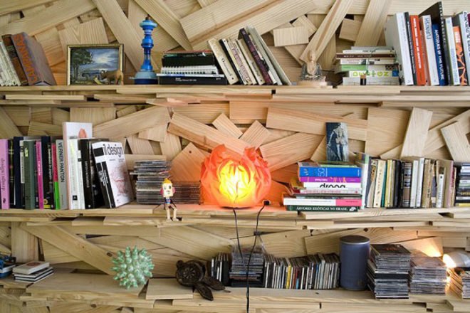 Favela chair, Humberto Campana, Campanas designers, brazilian design, brazilian art, bookshelf built from reclaimed scrap wood, recycled furniture, green furniture, green design, eco made furniture
