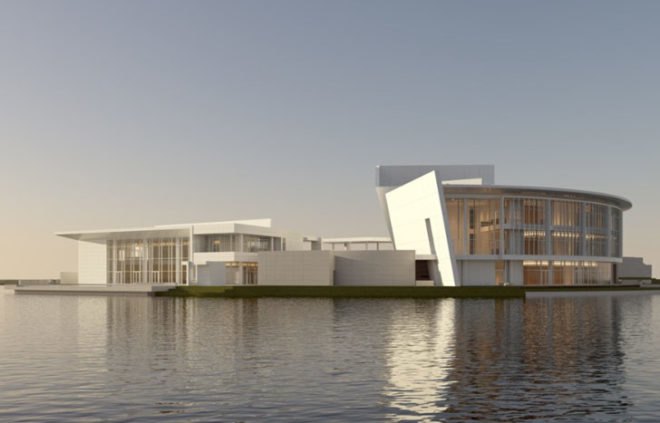 green design, eco design, sustainable design, RIchard Meier Architects, Shenzhen Clubhouse, China, Metal louvers, OCT River