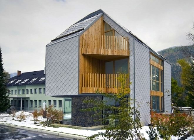 scalloped skin, alpine, slovenia, ski complex, ski apartments, OFIS, OFIS arhitekti, vernacular architecture, local tradition, local architecture, green building, green design, sustainable design, eco design