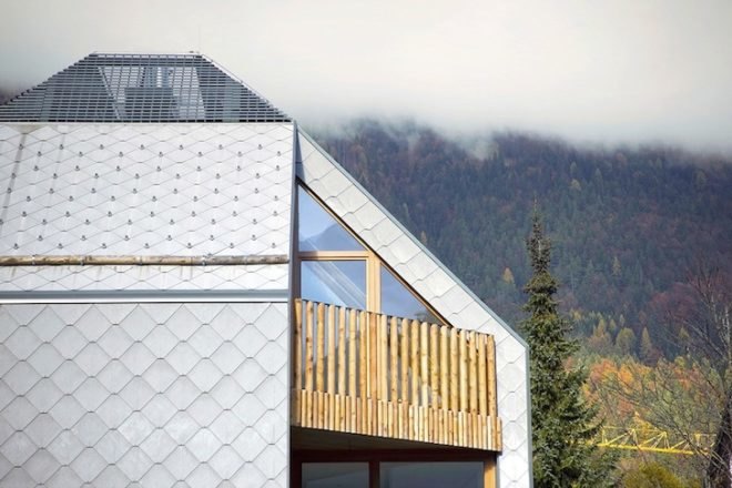 scalloped skin, alpine, slovenia, ski complex, ski apartments, OFIS, OFIS arhitekti, vernacular architecture, local tradition, local architecture, green building, green design, sustainable design, eco design