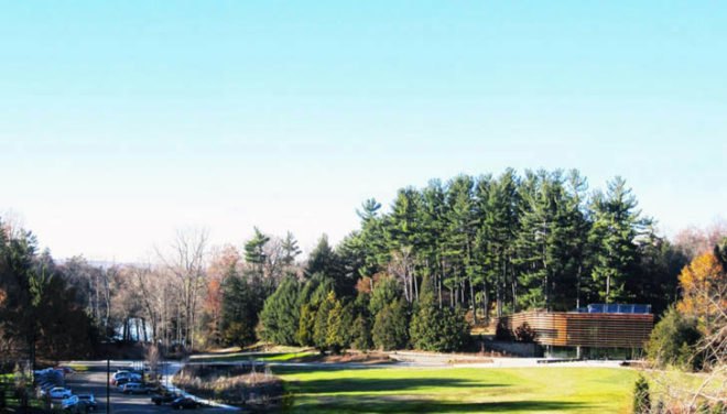 green design, eco design, sustainable design, LEED certification, Baird Sampson Neuert Architects, High efficiency water Fixtures, Recycling programs, louver system, solar thermal panels, Cornell University Plantations Welcome Center