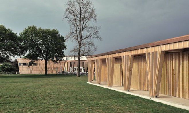 eco design, Green Building, green building design, green roof, Swiss green building, translucent skin, transparent building skin, vegetated roof, wooden building design