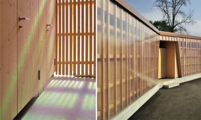 eco design, Green Building, green building design, green roof, Swiss green building, translucent skin, transparent building skin, vegetated roof, wooden building design
