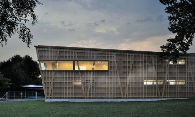 eco design, Green Building, green building design, green roof, Swiss green building, translucent skin, transparent building skin, vegetated roof, wooden building design