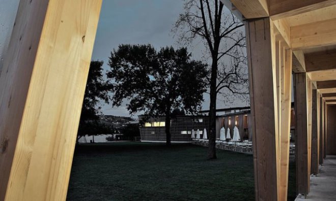 eco design, Green Building, green building design, green roof, Swiss green building, translucent skin, transparent building skin, vegetated roof, wooden building design