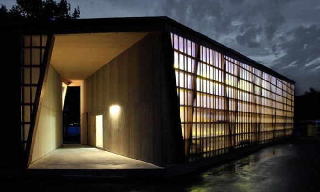 eco design, Green Building, green building design, green roof, Swiss green building, translucent skin, transparent building skin, vegetated roof, wooden building design