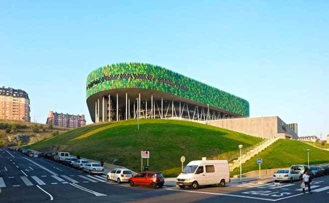 green design, sustainable design, eco-design, sustainable development, bilbao, bilbao arena, energy regulating facade, passive design, solar gain, natural light, daylighting, rainwater harvesting, natural ventilation