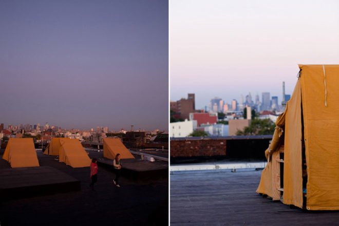 camping, urban environment, modular construction, green architecture, reclaimed wood, tents, green art, new york city