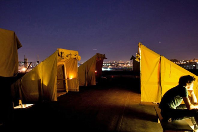 camping, urban environment, modular construction, green architecture, reclaimed wood, tents, green art, new york city