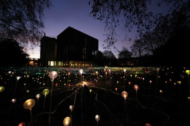 eco art, bath museum, bruce munro, field of light, forest of light, leds, light emitting diodes, energy efficient lighting, green art, sustainable design, green design, light garden, green sculpture, green art installation, fiber optic fields of light