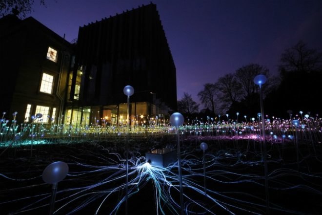 eco art, bath museum, bruce munro, field of light, forest of light, leds, light emitting diodes, energy efficient lighting, green art, sustainable design, green design, light garden, green sculpture, green art installation, fiber optic fields of light